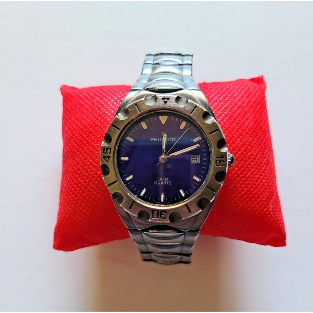 Peugeot Men's Quartz Water Resistant 3 ATM Watch Blue/Silver Tested Working